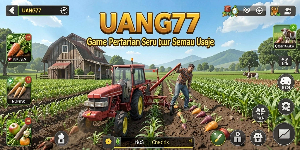 Tampilan gameplay UANG77 menampilkan aktivitas bertani yang seru dan realistis.